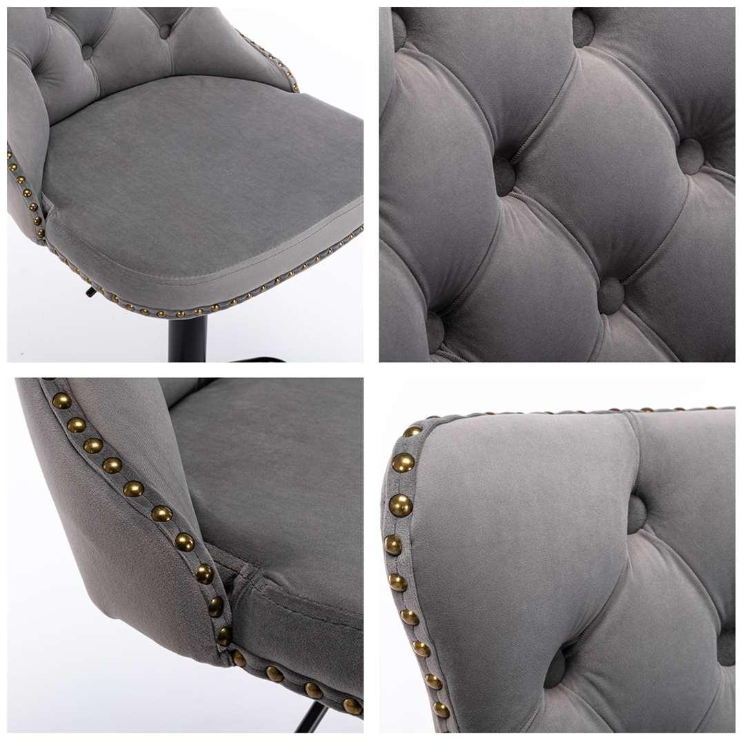 2x Height Adjustable Swivel Bar Stool Velvet Nailhead Barstool with Footrest - Mekamart Australia