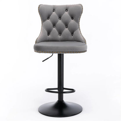 2x Height Adjustable Swivel Bar Stool Velvet Nailhead Barstool with Footrest - Mekamart Australia