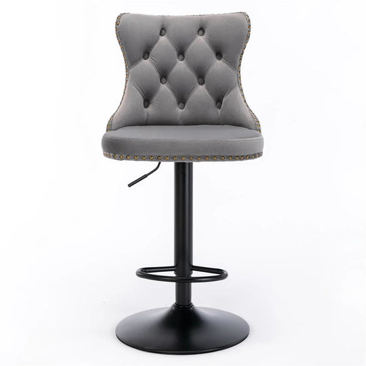 2x Height Adjustable Swivel Bar Stool Velvet Nailhead Barstool with Footrest - Mekamart Australia