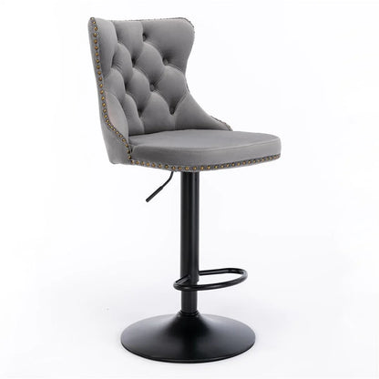 2x Height Adjustable Swivel Bar Stool Velvet Nailhead Barstool with Footrest - Mekamart Australia