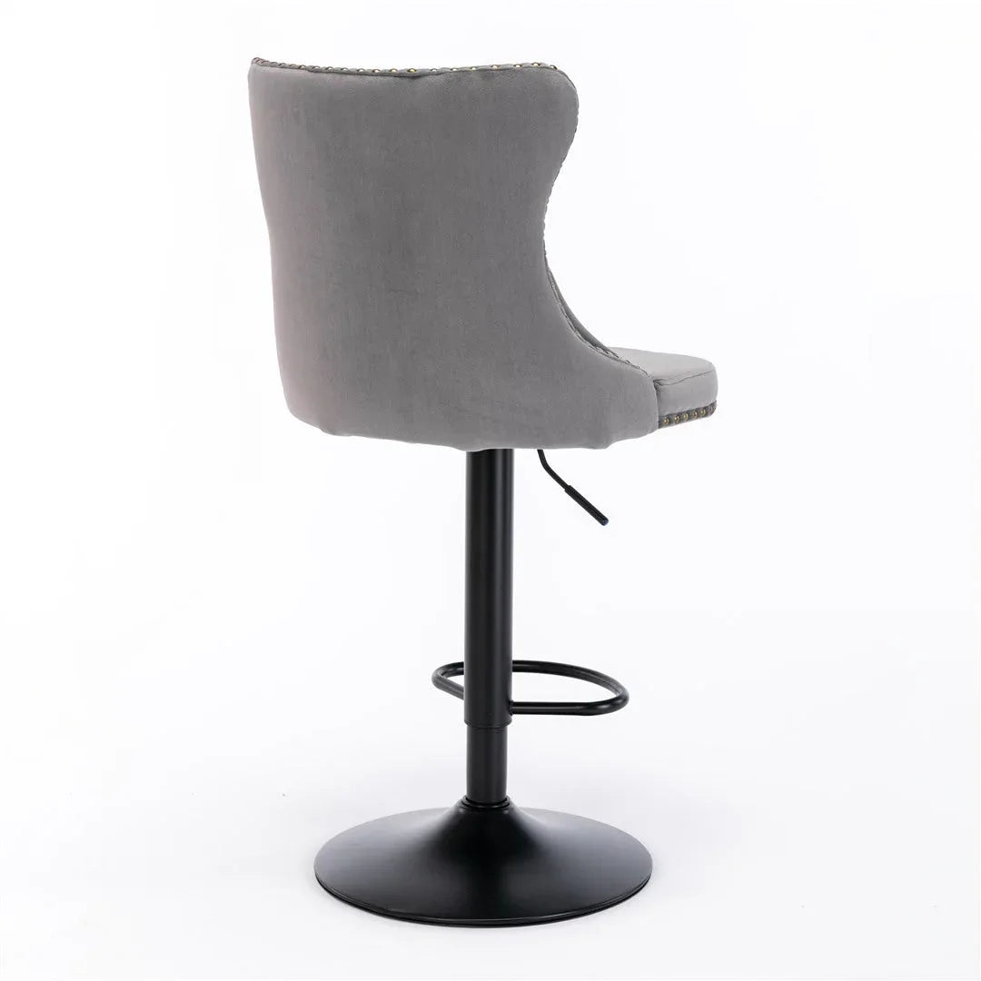 2x Height Adjustable Swivel Bar Stool Velvet Nailhead Barstool with Footrest - Mekamart Australia