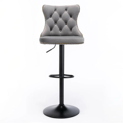 2x Height Adjustable Swivel Bar Stool Velvet Nailhead Barstool with Footrest - Mekamart Australia