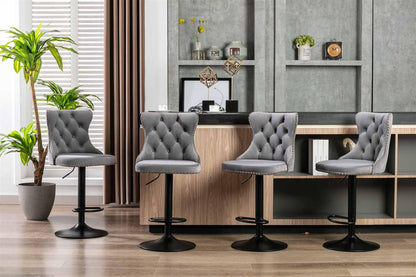 2x Height Adjustable Swivel Bar Stool Velvet Nailhead Barstool with Footrest - Mekamart Australia