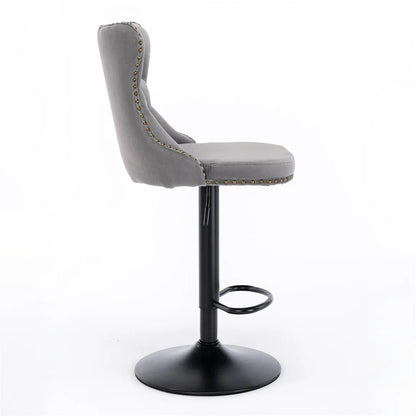 2x Height Adjustable Swivel Bar Stool Velvet Nailhead Barstool with Footrest - Mekamart Australia