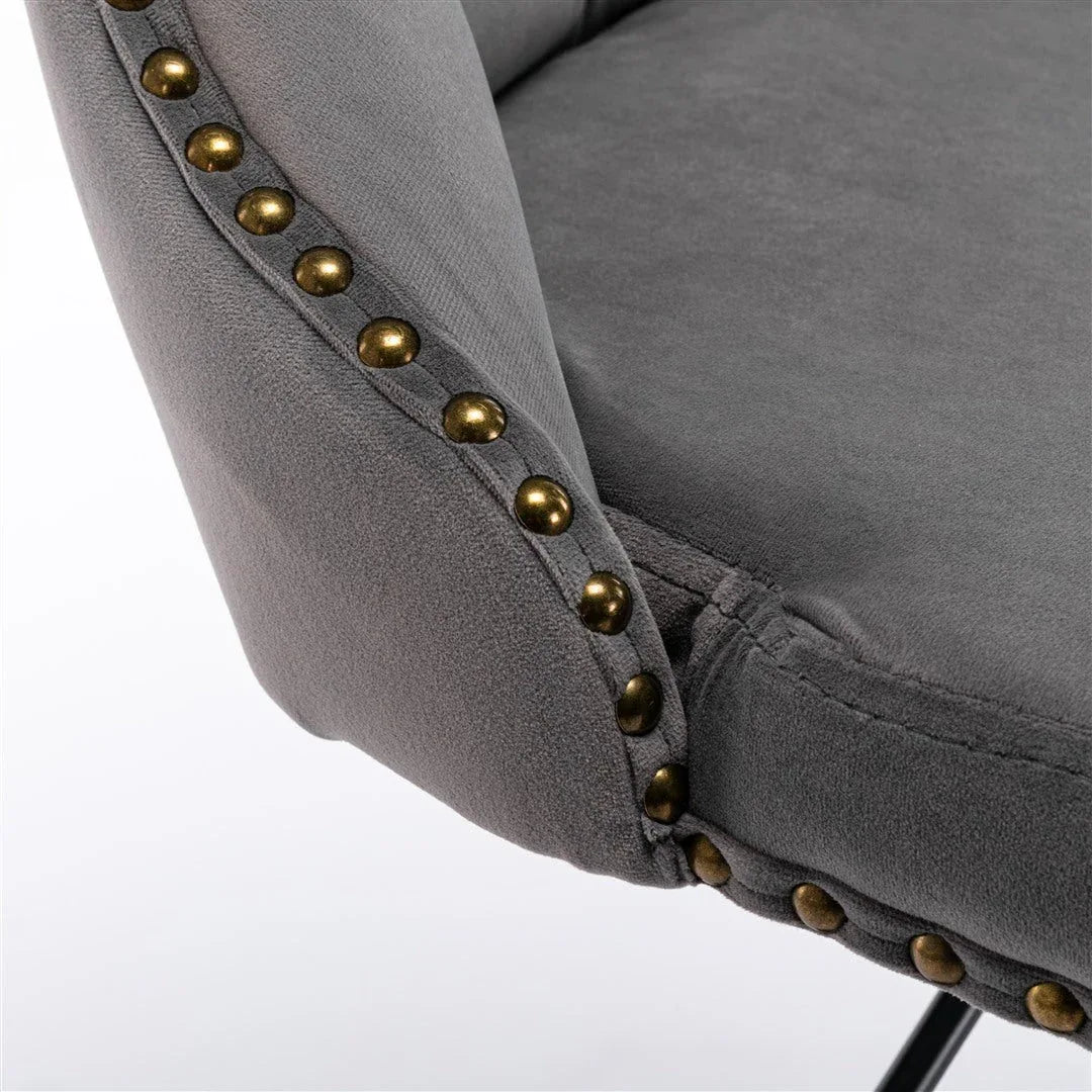 2x Height Adjustable Swivel Bar Stool Velvet Nailhead Barstool with Footrest - Mekamart Australia