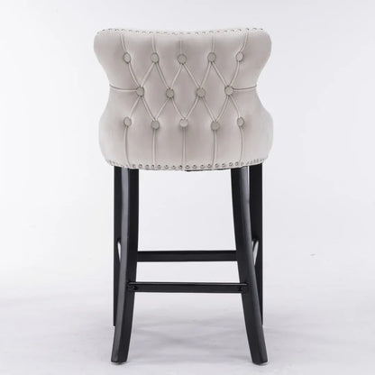 2x Velvet Upholstered Button Tufted Bar Stools with Wood Legs and Studs-Beige - Mekamart Australia