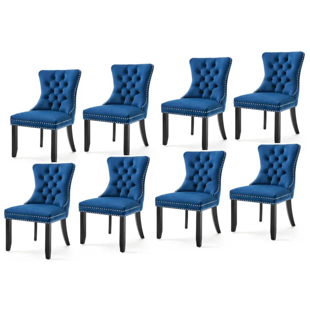 8x Velvet Dining Chairs Upholstered Tufted Kithcen Chair with Solid Wood Legs Stud Trim and Ring-Blue - Mekamart Australia