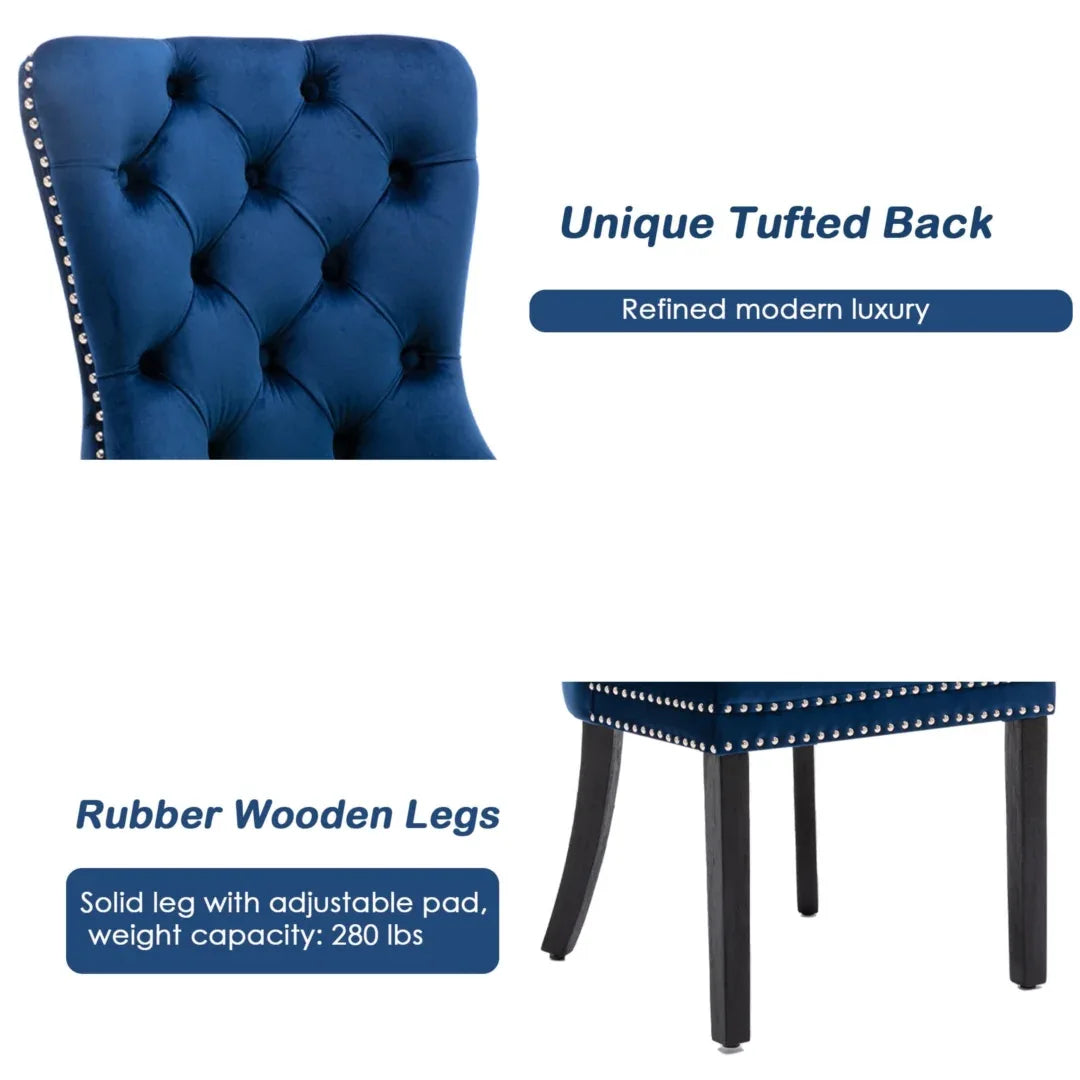 8x Velvet Dining Chairs Upholstered Tufted Kithcen Chair with Solid Wood Legs Stud Trim and Ring-Blue - Mekamart Australia