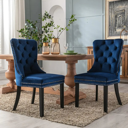 8x Velvet Dining Chairs Upholstered Tufted Kithcen Chair with Solid Wood Legs Stud Trim and Ring-Blue - Mekamart Australia