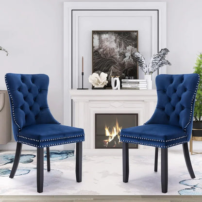8x Velvet Dining Chairs Upholstered Tufted Kithcen Chair with Solid Wood Legs Stud Trim and Ring-Blue - Mekamart Australia