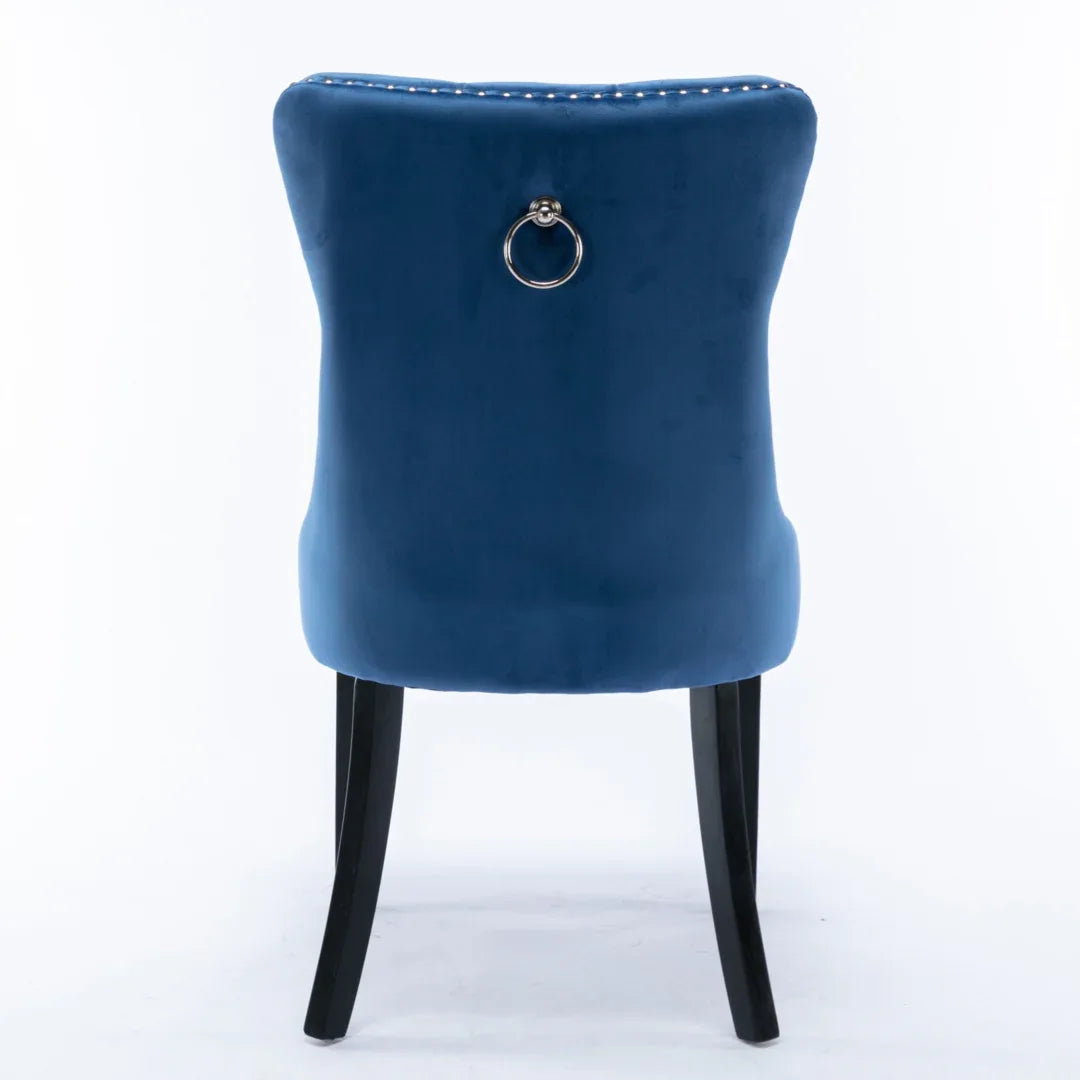 2x Velvet Dining Chairs Upholstered Tufted Kithcen Chair with Solid Wood Legs Stud Trim and Ring-Blue - Mekamart Australia