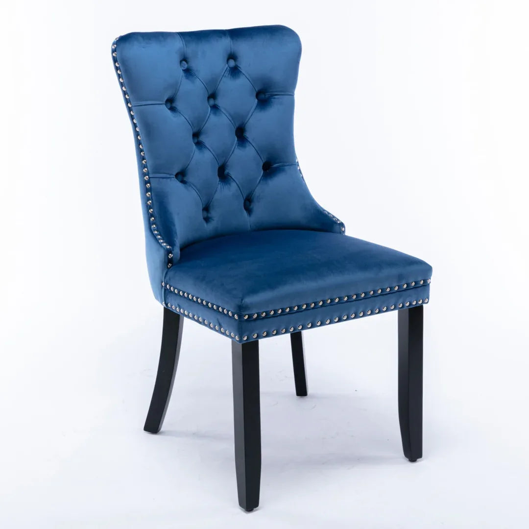 2x Velvet Dining Chairs Upholstered Tufted Kithcen Chair with Solid Wood Legs Stud Trim and Ring-Blue - Mekamart Australia