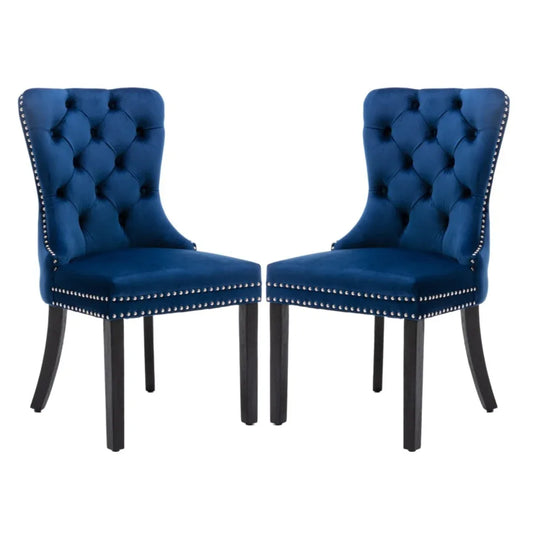 2x Velvet Dining Chairs Upholstered Tufted Kithcen Chair with Solid Wood Legs Stud Trim and Ring-Blue - Mekamart Australia