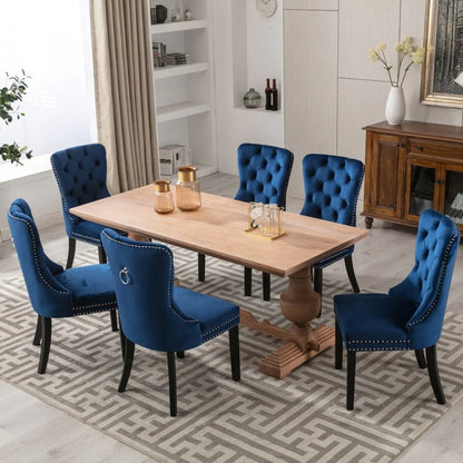 2x Velvet Dining Chairs Upholstered Tufted Kithcen Chair with Solid Wood Legs Stud Trim and Ring-Blue - Mekamart Australia