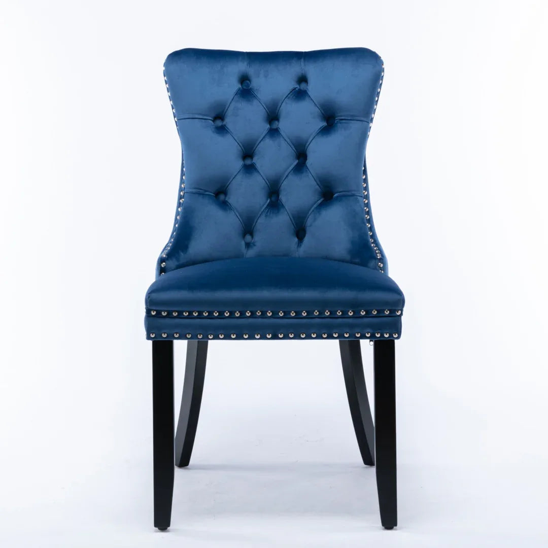 2x Velvet Dining Chairs Upholstered Tufted Kithcen Chair with Solid Wood Legs Stud Trim and Ring-Blue - Mekamart Australia