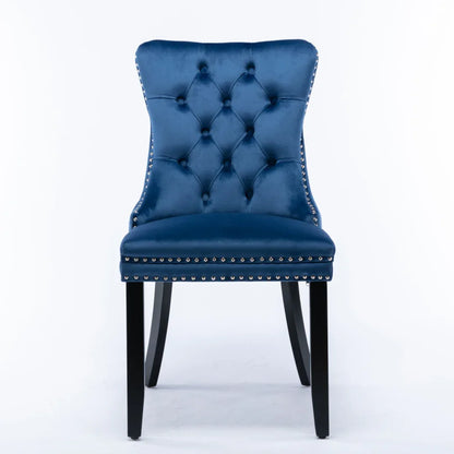 2x Velvet Dining Chairs Upholstered Tufted Kithcen Chair with Solid Wood Legs Stud Trim and Ring-Blue - Mekamart Australia