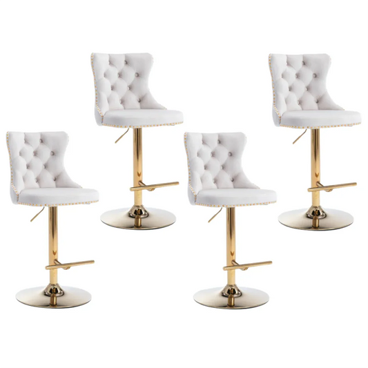4x Height Adjustable Swivel Bar Stool Velvet Studs Barstool with Footrest and Golden Base- Beige - Mekamart Australia
