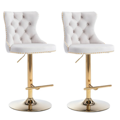 4x Height Adjustable Swivel Bar Stool Velvet Studs Barstool with Footrest and Golden Base- Beige - Mekamart Australia