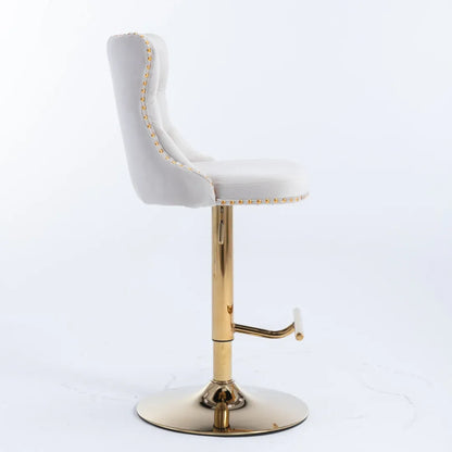 4x Height Adjustable Swivel Bar Stool Velvet Studs Barstool with Footrest and Golden Base- Beige - Mekamart Australia