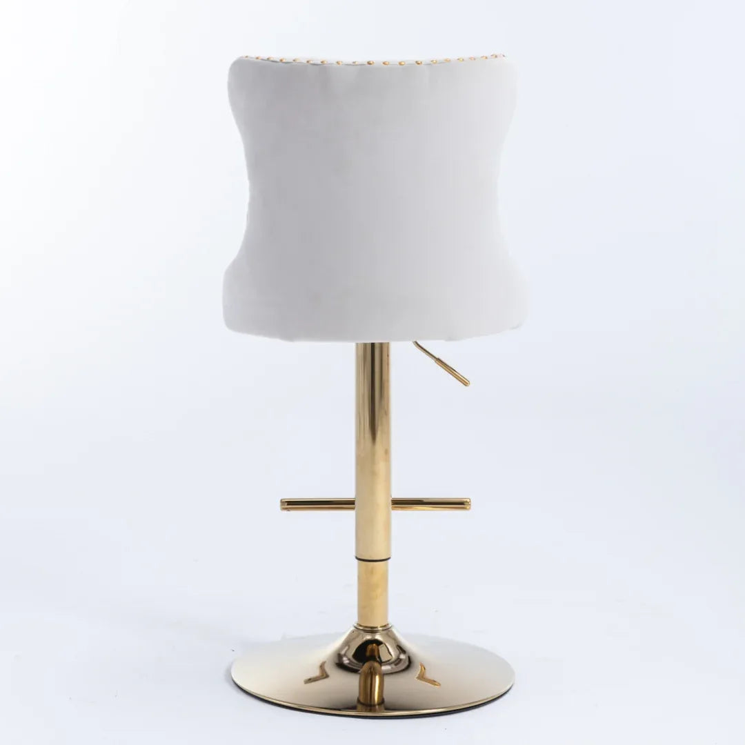 4x Height Adjustable Swivel Bar Stool Velvet Studs Barstool with Footrest and Golden Base- Beige - Mekamart Australia