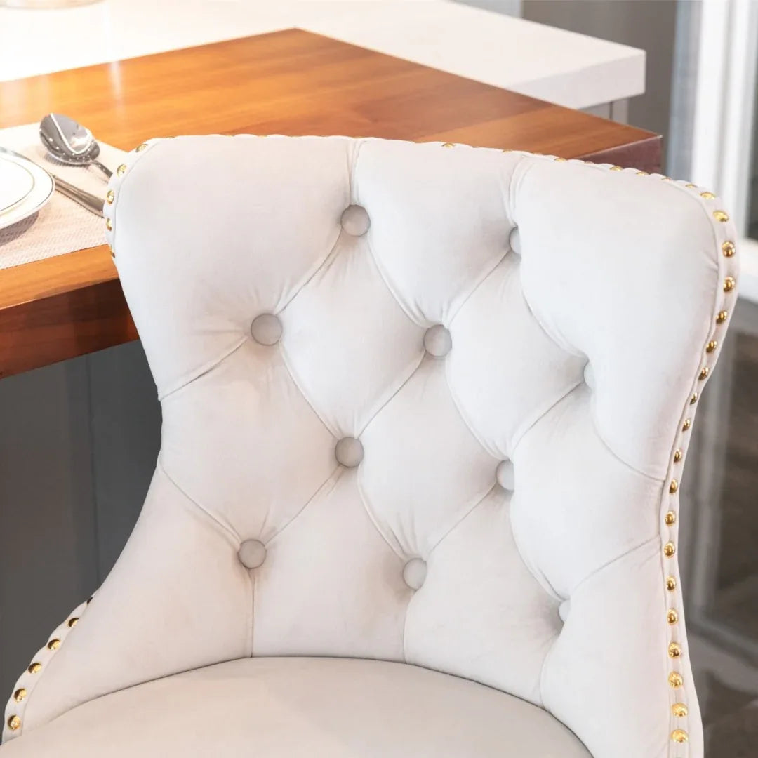 4x Height Adjustable Swivel Bar Stool Velvet Studs Barstool with Footrest and Golden Base- Beige - Mekamart Australia