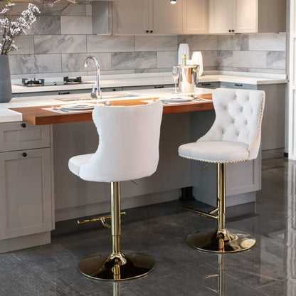 4x Height Adjustable Swivel Bar Stool Velvet Studs Barstool with Footrest and Golden Base- Beige - Mekamart Australia