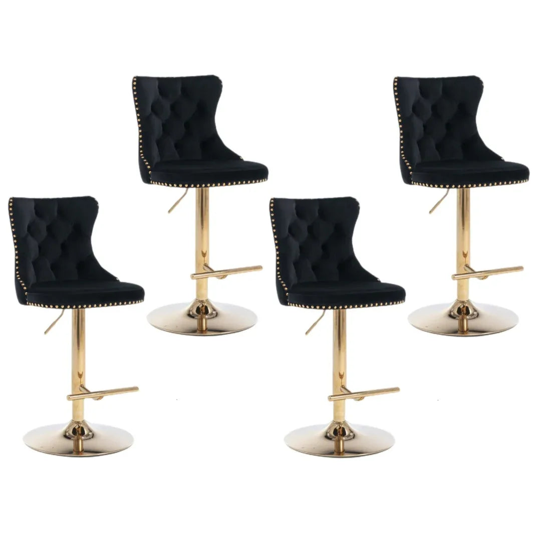 4x Height Adjustable Swivel Bar Stool Velvet Studs Barstool with Footrest and Golden Base- Black - Mekamart Australia
