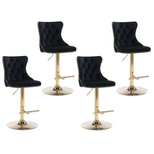 4x Height Adjustable Swivel Bar Stool Velvet Studs Barstool with Footrest and Golden Base- Black - Mekamart Australia