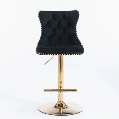 4x Height Adjustable Swivel Bar Stool Velvet Studs Barstool with Footrest and Golden Base- Black - Mekamart Australia
