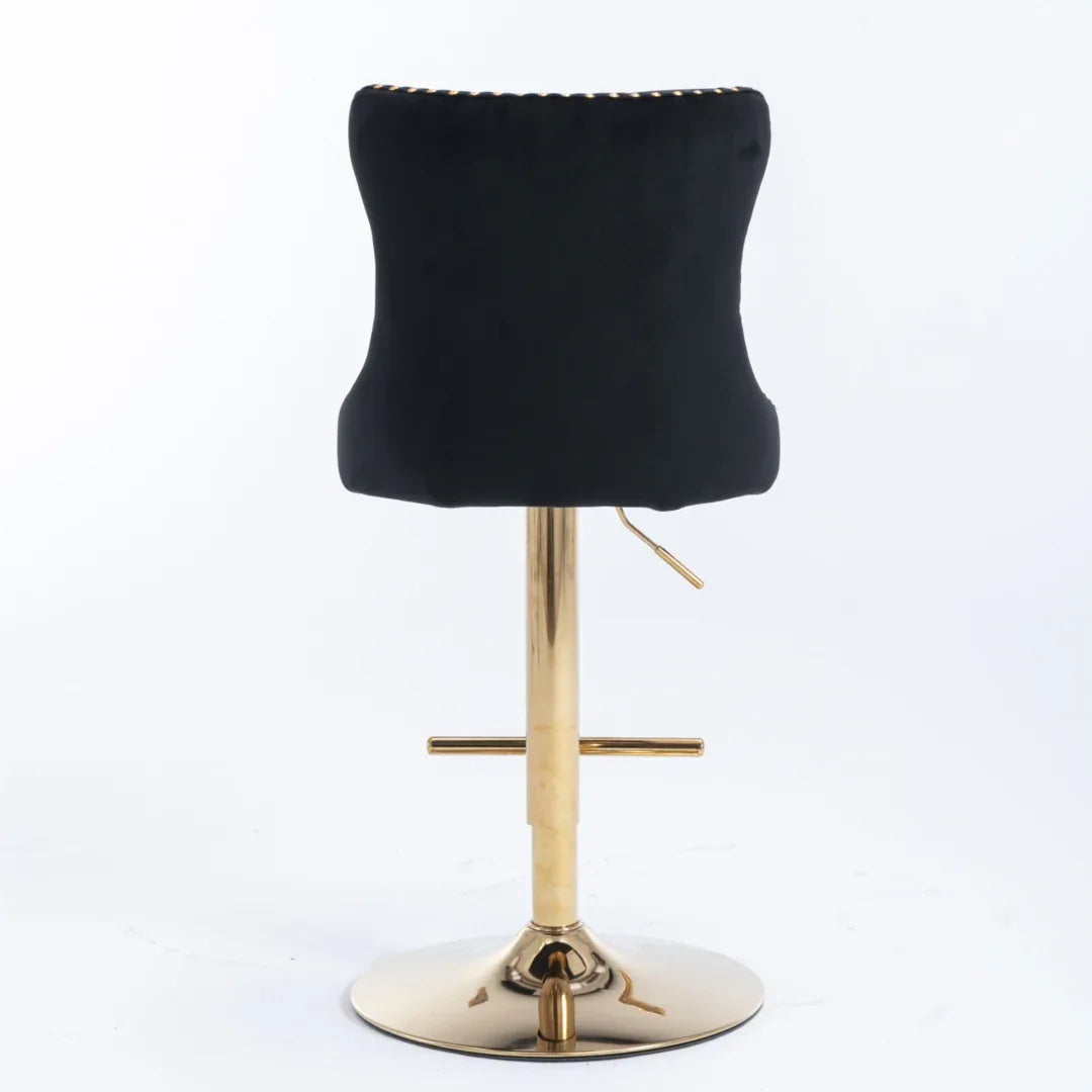 4x Height Adjustable Swivel Bar Stool Velvet Studs Barstool with Footrest and Golden Base- Black - Mekamart Australia