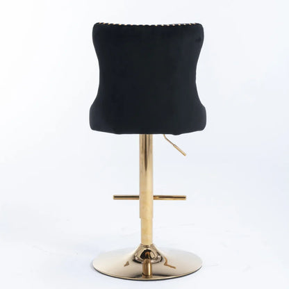 4x Height Adjustable Swivel Bar Stool Velvet Studs Barstool with Footrest and Golden Base- Black - Mekamart Australia