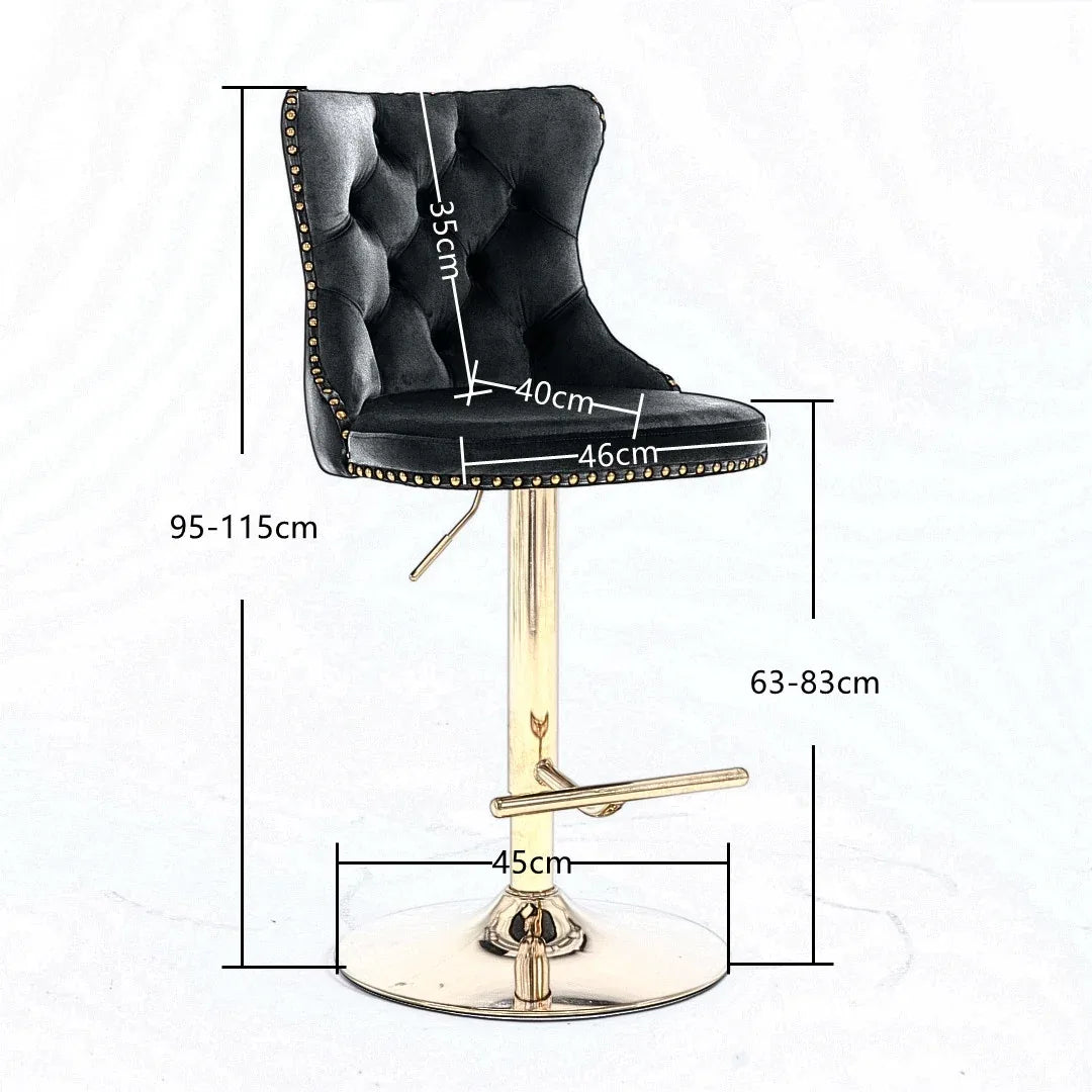 4x Height Adjustable Swivel Bar Stool Velvet Studs Barstool with Footrest and Golden Base- Black - Mekamart Australia