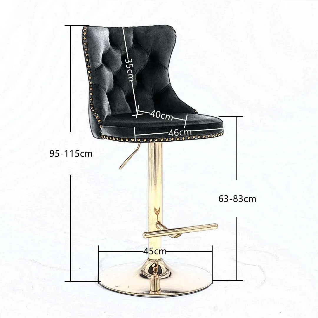 4x Height Adjustable Swivel Bar Stool Velvet Studs Barstool with Footrest and Golden Base- Grey - Mekamart Australia