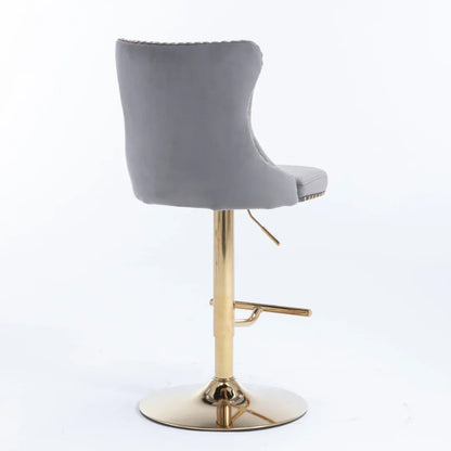 4x Height Adjustable Swivel Bar Stool Velvet Studs Barstool with Footrest and Golden Base- Grey - Mekamart Australia