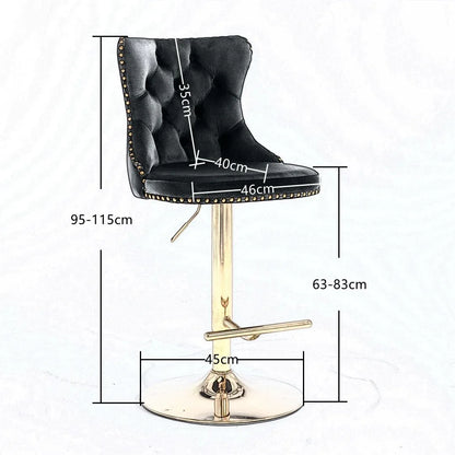 2x Height Adjustable Swivel Bar Stool Velvet Studs Barstool with Footrest and Golden Base- Grey - Mekamart Australia