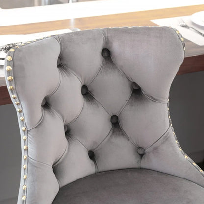 2x Height Adjustable Swivel Bar Stool Velvet Studs Barstool with Footrest and Golden Base- Grey - Mekamart Australia