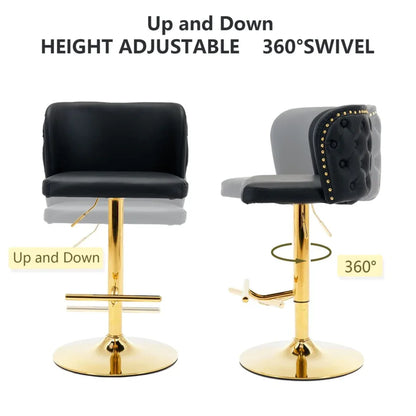 2x Faux Leather Golden Base Swivel Bar Stools- Black - Mekamart Australia