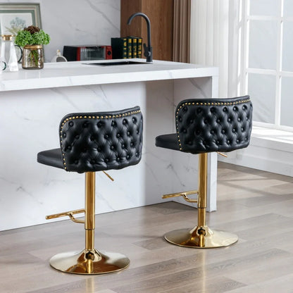 2x Faux Leather Golden Base Swivel Bar Stools- Black - Mekamart Australia