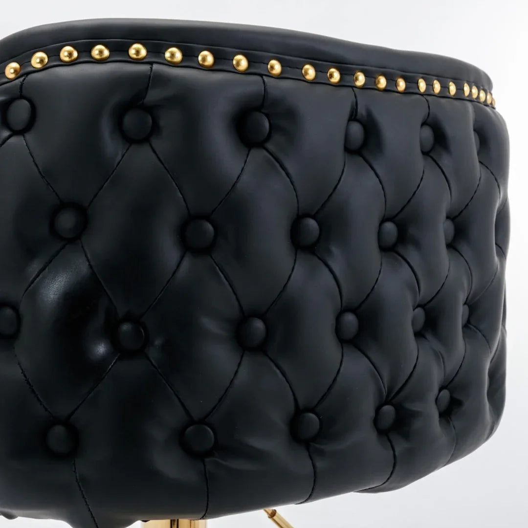 2x Faux Leather Golden Base Swivel Bar Stools- Black - Mekamart Australia