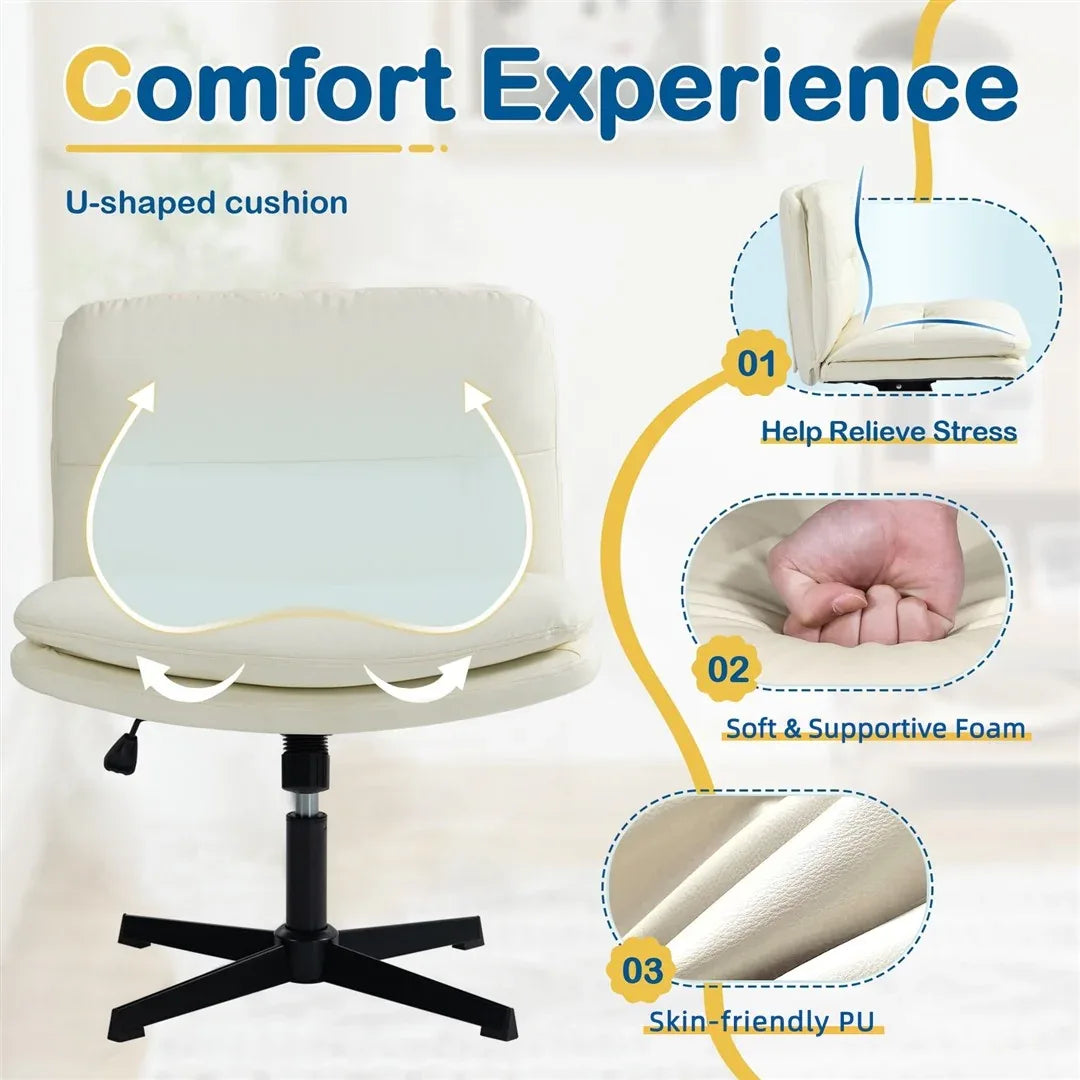 Faux Leather Home Office Chair -Beige - Mekamart Australia