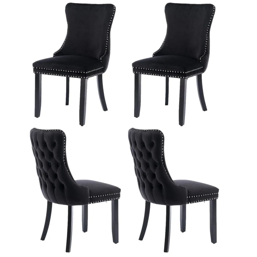4x Velvet Upholstered Dining Tufted Chairs with Studs Trim and Solid Wood Legs-Black - Mekamart Australia