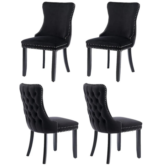 4x Velvet Upholstered Dining Tufted Chairs with Studs Trim and Solid Wood Legs-Black - Mekamart Australia