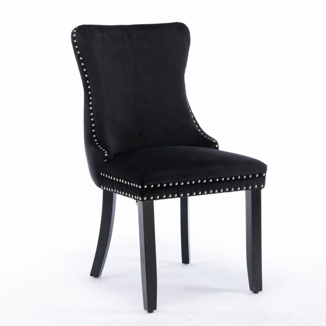 4x Velvet Upholstered Dining Tufted Chairs with Studs Trim and Solid Wood Legs-Black - Mekamart Australia