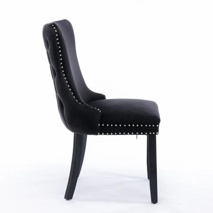 4x Velvet Upholstered Dining Tufted Chairs with Studs Trim and Solid Wood Legs-Black - Mekamart Australia
