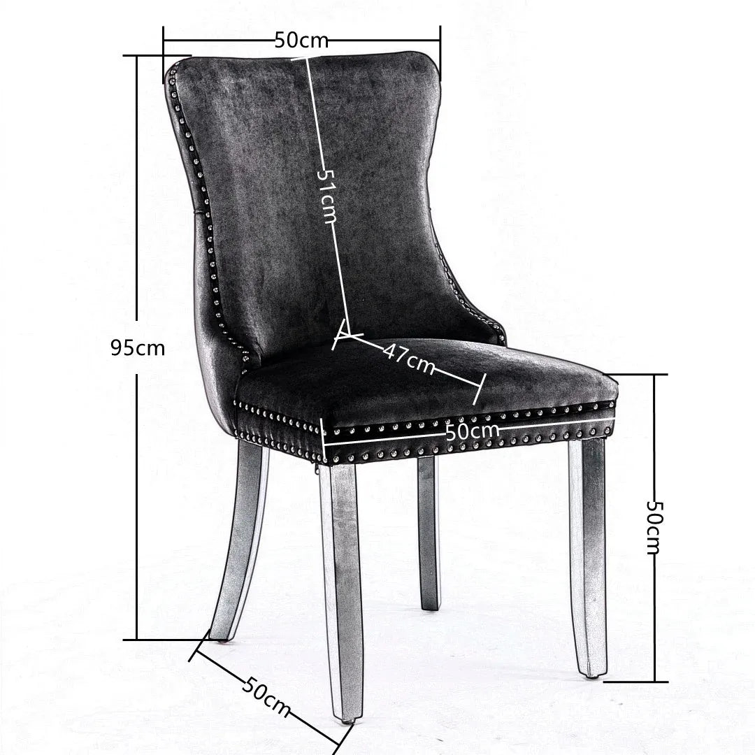 4x Velvet Upholstered Dining Tufted Chairs with Studs Trim and Solid Wood Legs-Black - Mekamart Australia