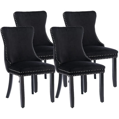 4x Velvet Upholstered Dining Tufted Chairs with Studs Trim and Solid Wood Legs-Black - Mekamart Australia