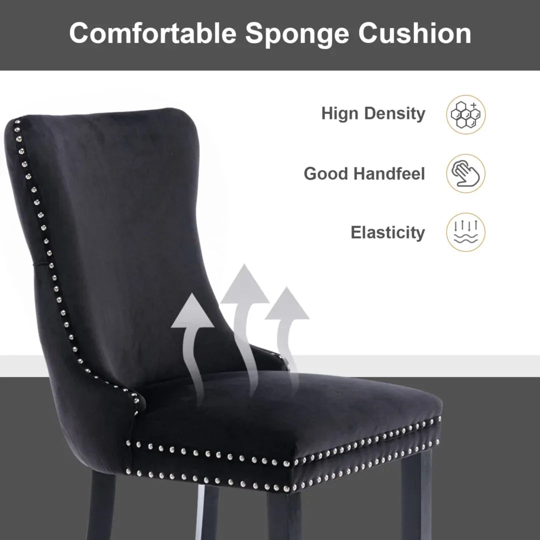 4x Velvet Upholstered Dining Tufted Chairs with Studs Trim and Solid Wood Legs-Black - Mekamart Australia