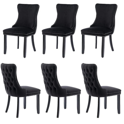 6x Velvet Upholstered Dining Tufted Chairs with Studs Trim and Solid Wood Legs-Black - Mekamart Australia