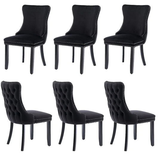 6x Velvet Upholstered Dining Tufted Chairs with Studs Trim and Solid Wood Legs-Black - Mekamart Australia