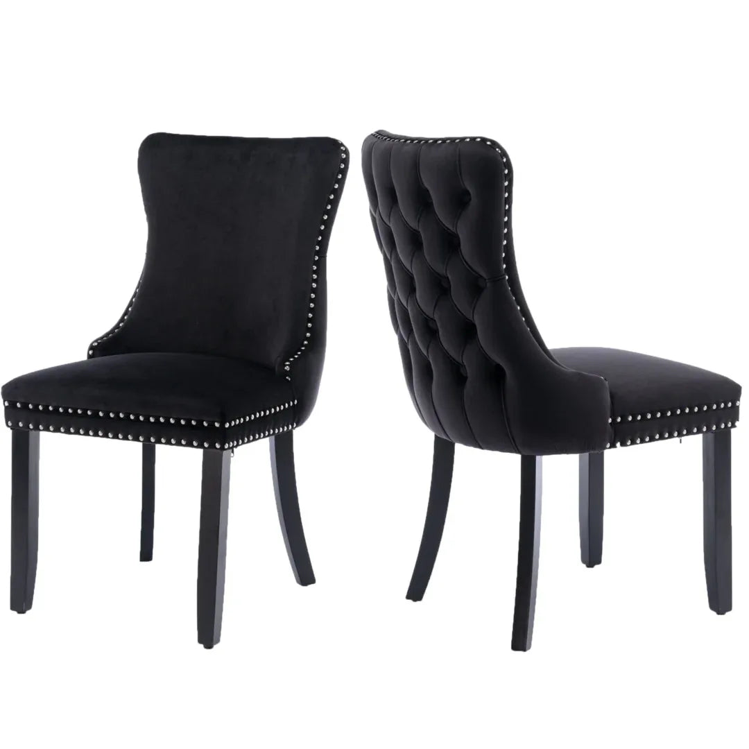 6x Velvet Upholstered Dining Tufted Chairs with Studs Trim and Solid Wood Legs-Black - Mekamart Australia